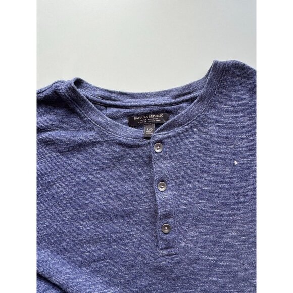 BANANA REPUBLIC Navy Pima Cotton Waffle Knit Long Sleeve Henley T-Shirt, Size L - Picture 6 of 9